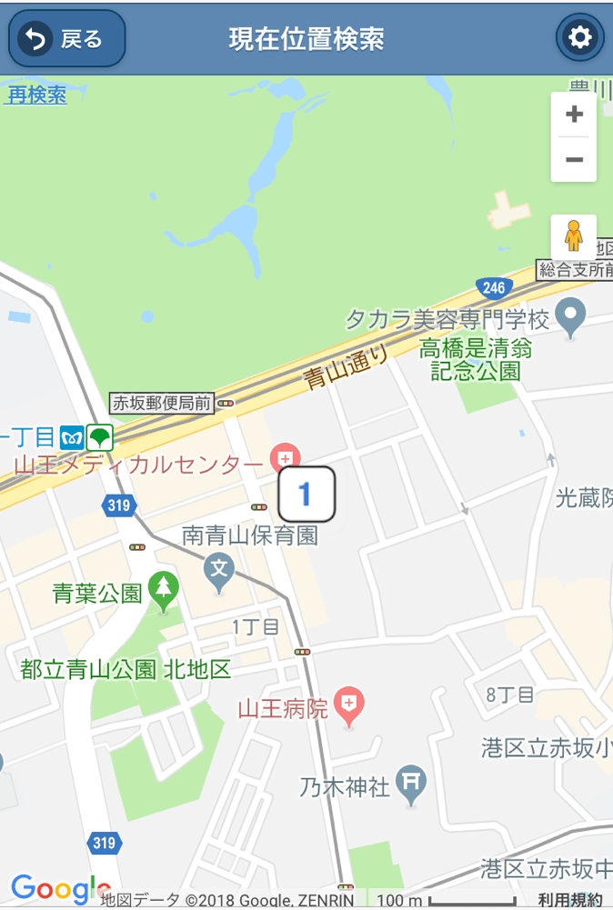 GPSでの現在地表記地図