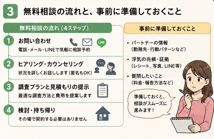 浮気調査　相談　準備
